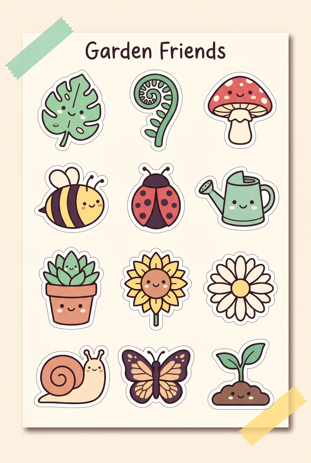 Preview of the Garden Friends sticker sheet