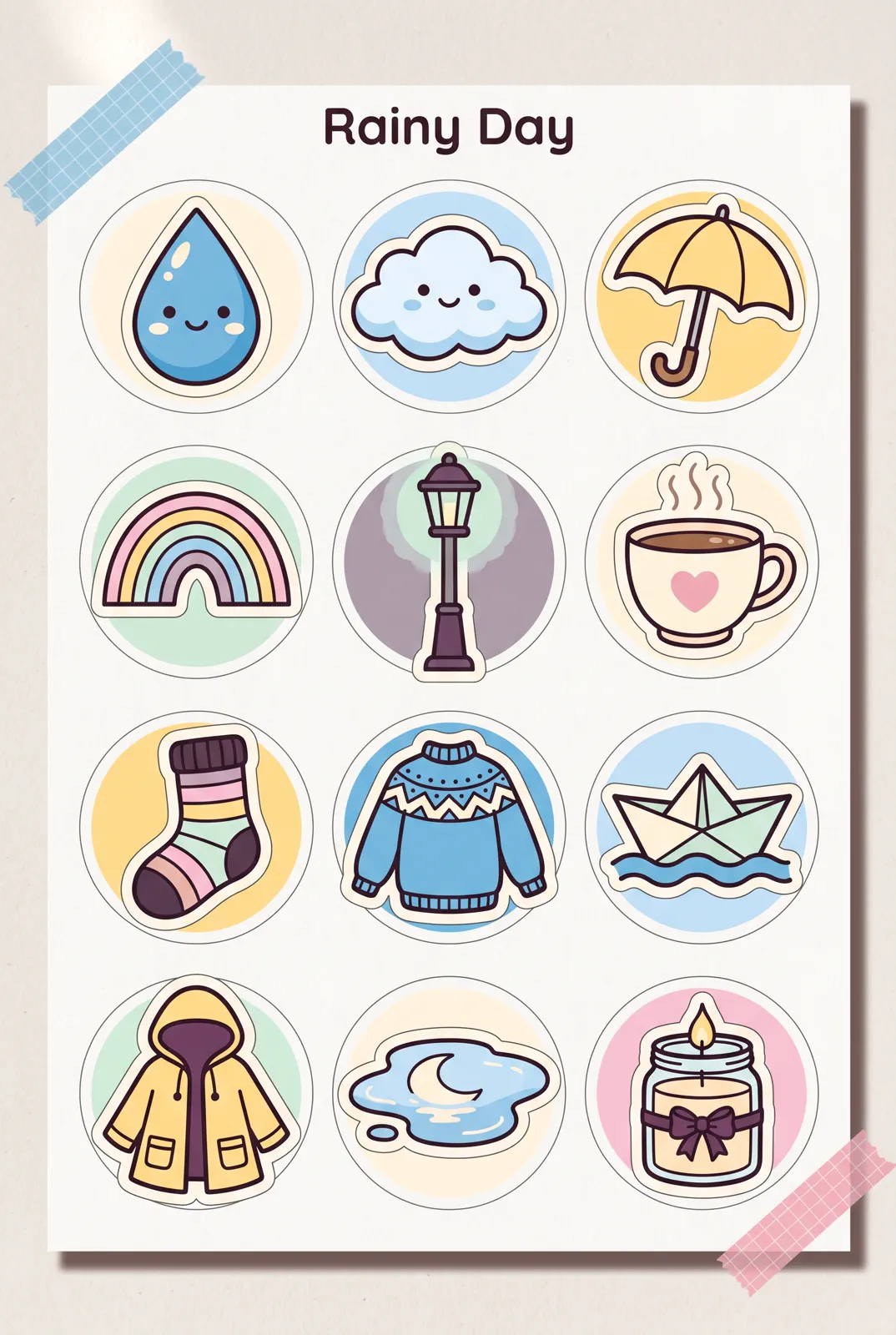 Preview of the Rainy Day sticker sheet