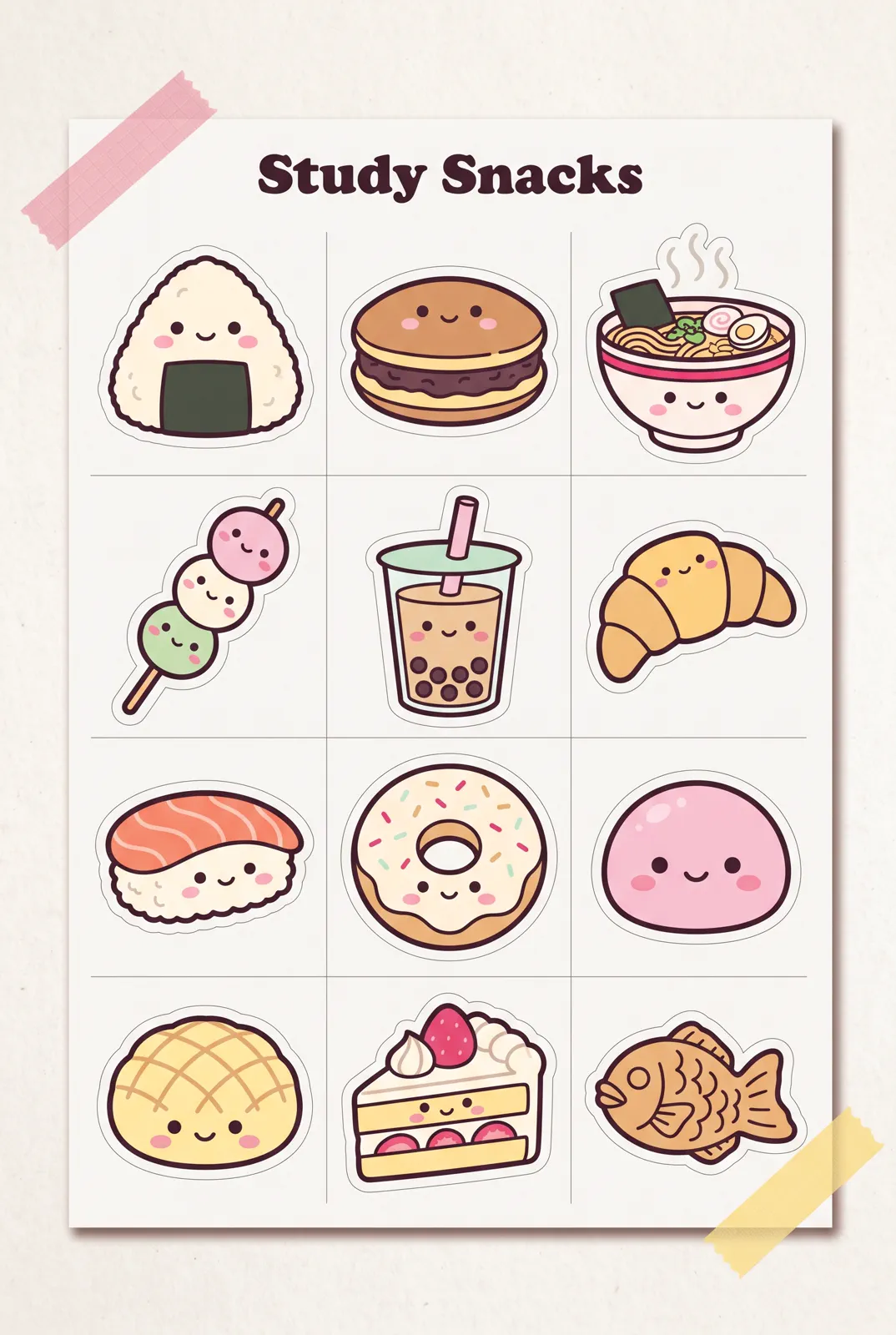 Preview of the Study Snacks sticker sheet
